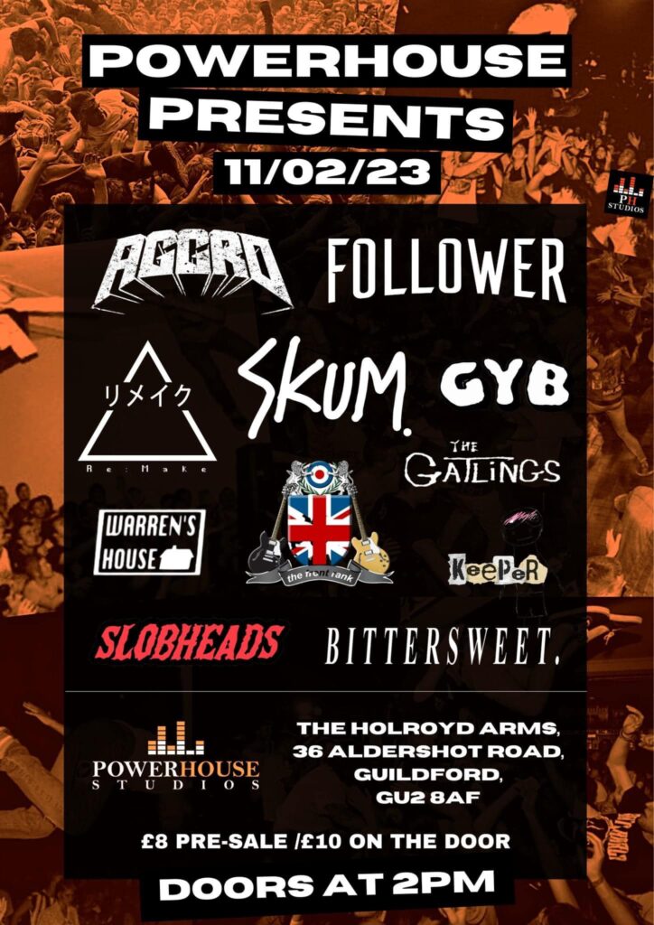 Poster promoting Powerhouse Presents, with the band line up and date